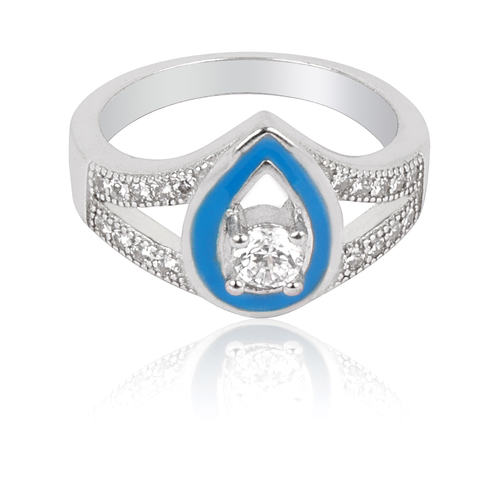 Silver Ring With Cz And Blue Enamel Gender: Women