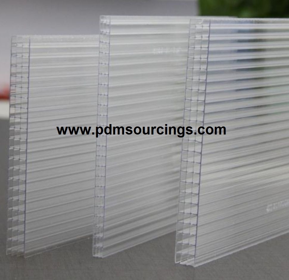 Polycarbonate Four Hollow Sheet - 10mm Thickness, 2.1m X 11.9m, Clear Color | Iso Certified, Uv Protected, Made From 100% Virgin Material