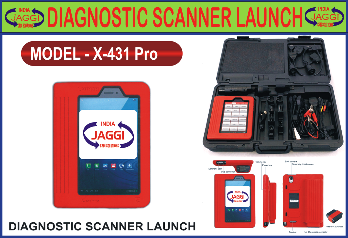 Diagnostic Scanner Launch - Light Weight Design, Red & Black Color | Multi-touch Screen, Bluetooth & Wifi Communication, Android System