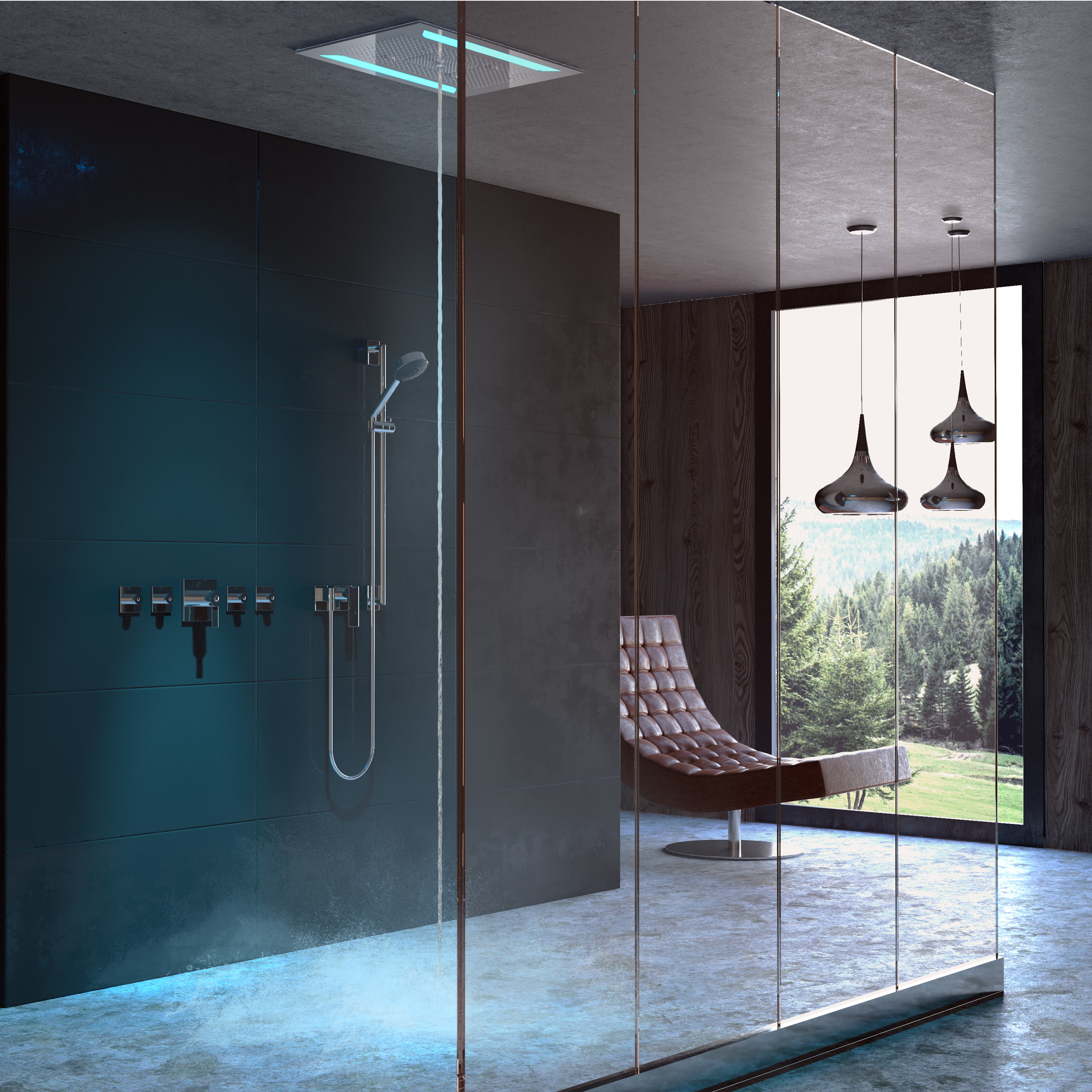 Rain Intense 4 Mist Water Column Shower - 640x450mm Rectangular Design | Multi-function With Chromotherapy Features