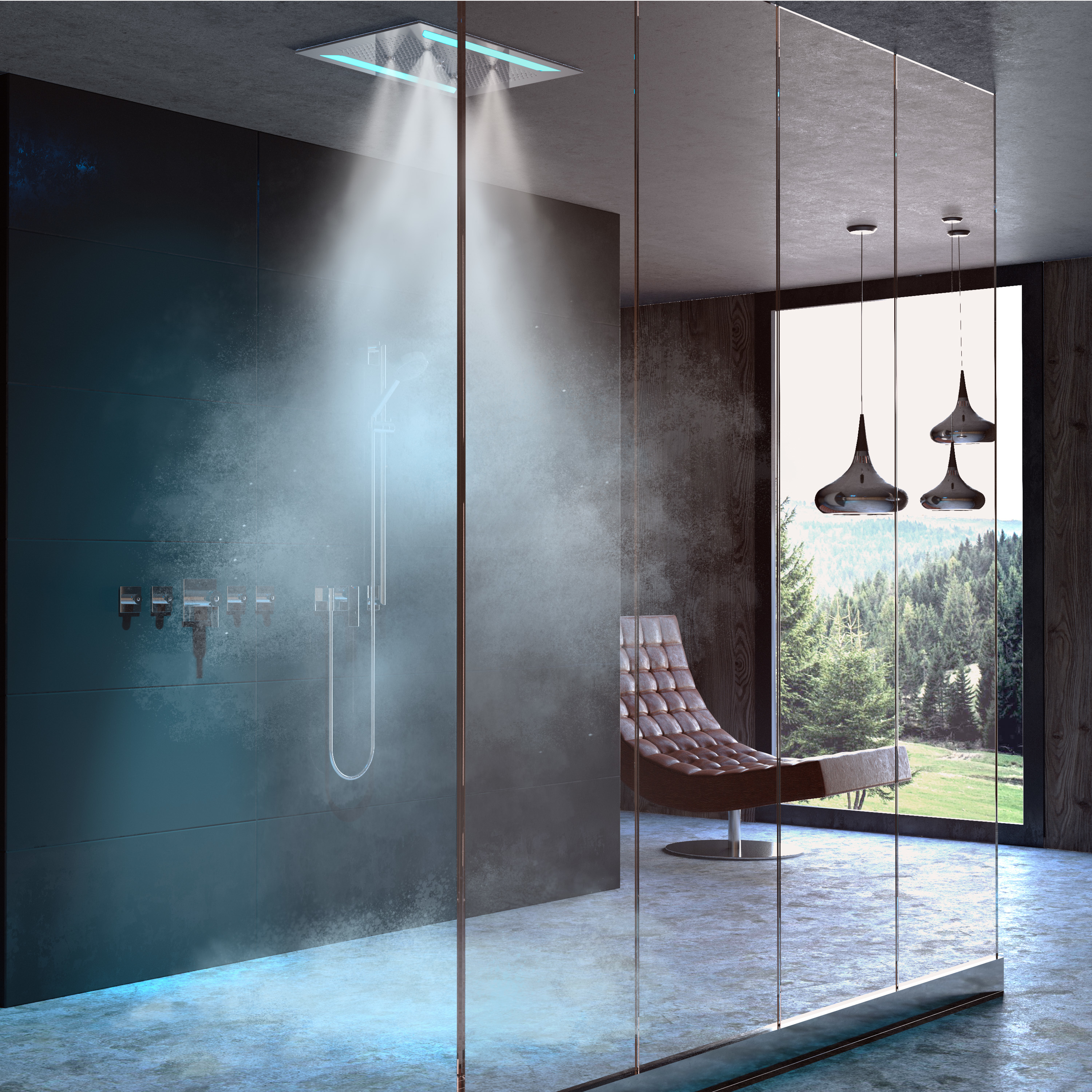 Rain Intense 4 Mist Water Column Shower - 640x450mm Rectangular Design | Multi-function With Chromotherapy Features