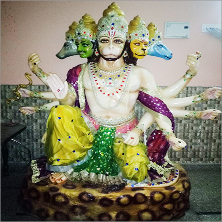 Fiber Hanuman Ji Statue - High-Quality Fiber Material, 5 ft Tall, Multicolored Finish | Hand-Carved, Polished, Ideal for Exterior Decor and Temples
