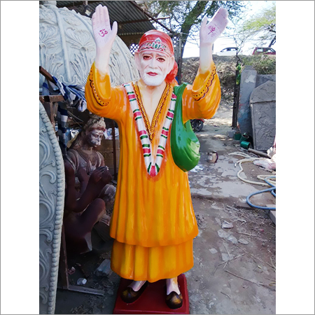 Fibre Sai Baba Statue - Premium Fiber, 4-6 Ft Tall, Polished Yellow Finish | Hand-Carved Artistry for Temple and Exterior Decor