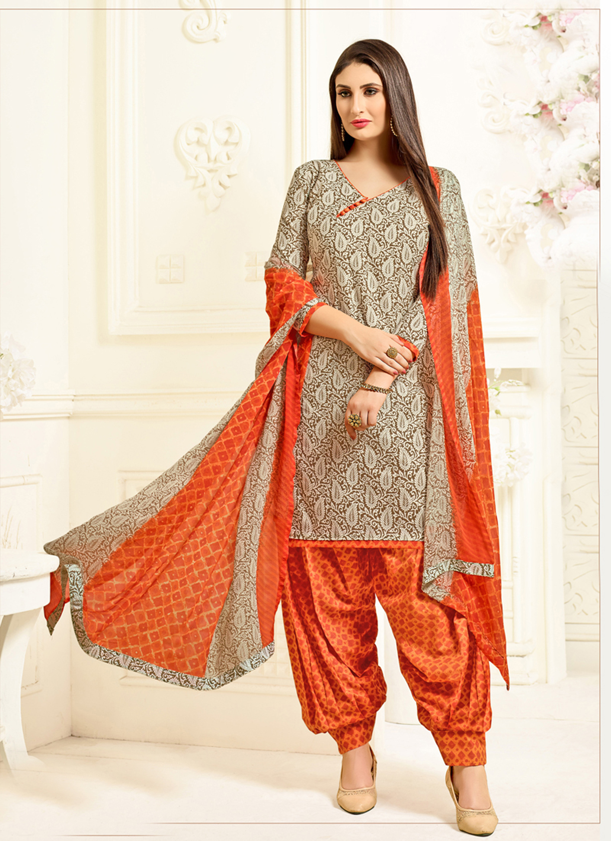 Printed Patiala Salwar-suit - Cotton Top 48 Inch, Poly Cotton Bottom 2.4mtr, Nazneen Dupatta 2.2mtr | Full Sleeves, Ethnic Indian Design, Custom Size