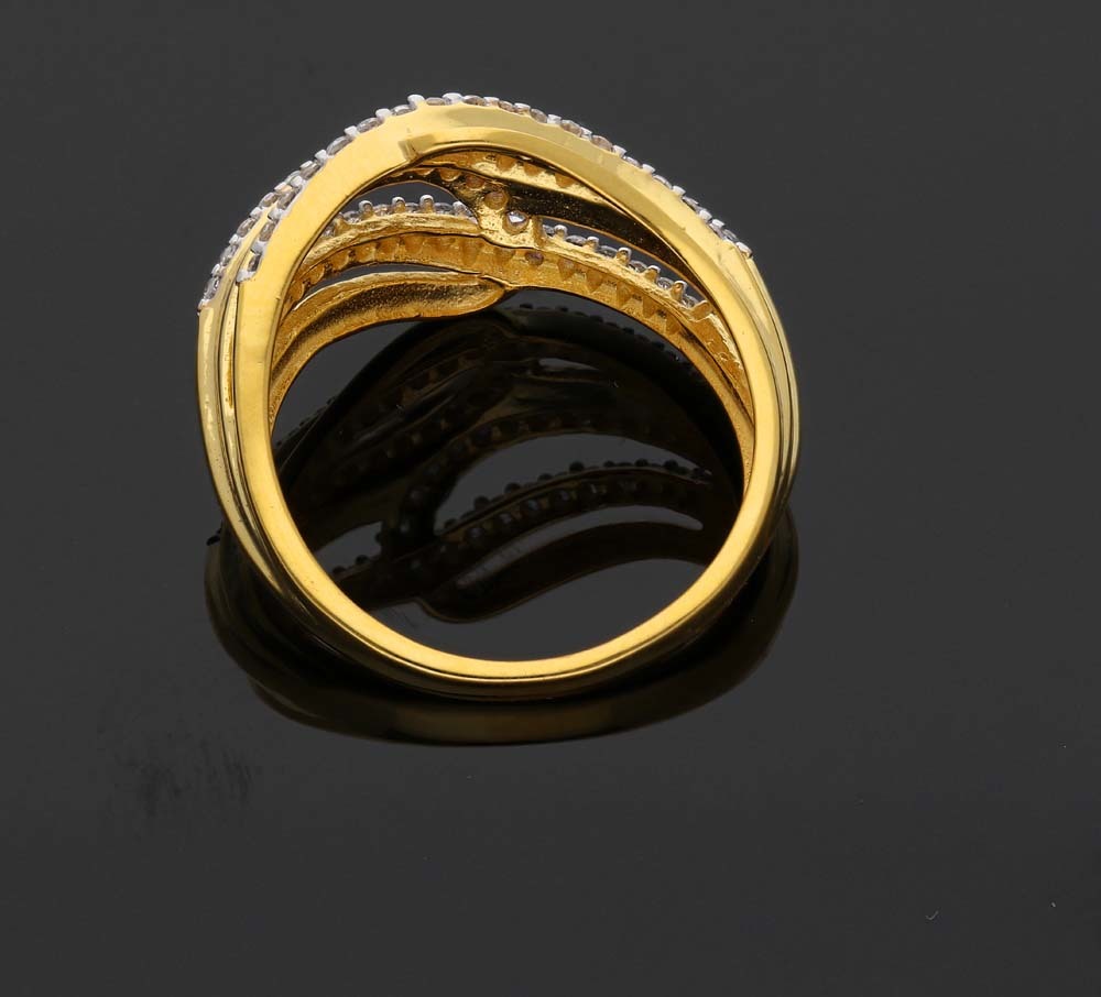 Cz Ladies Ring - Rose Gold 18kt, Golden Finish, Elegant Design For Sophisticated Parties