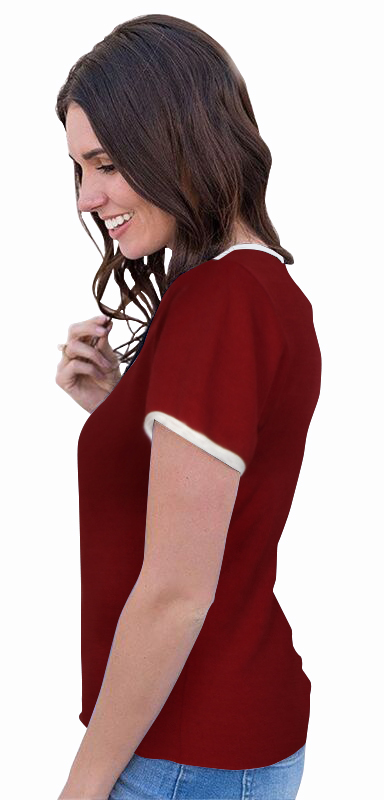 Western Knit Top - 23.5" Length, Maroon With Printed Design | Off Shoulder, Short Sleeves, Stylish And Fancy For Women And Girls