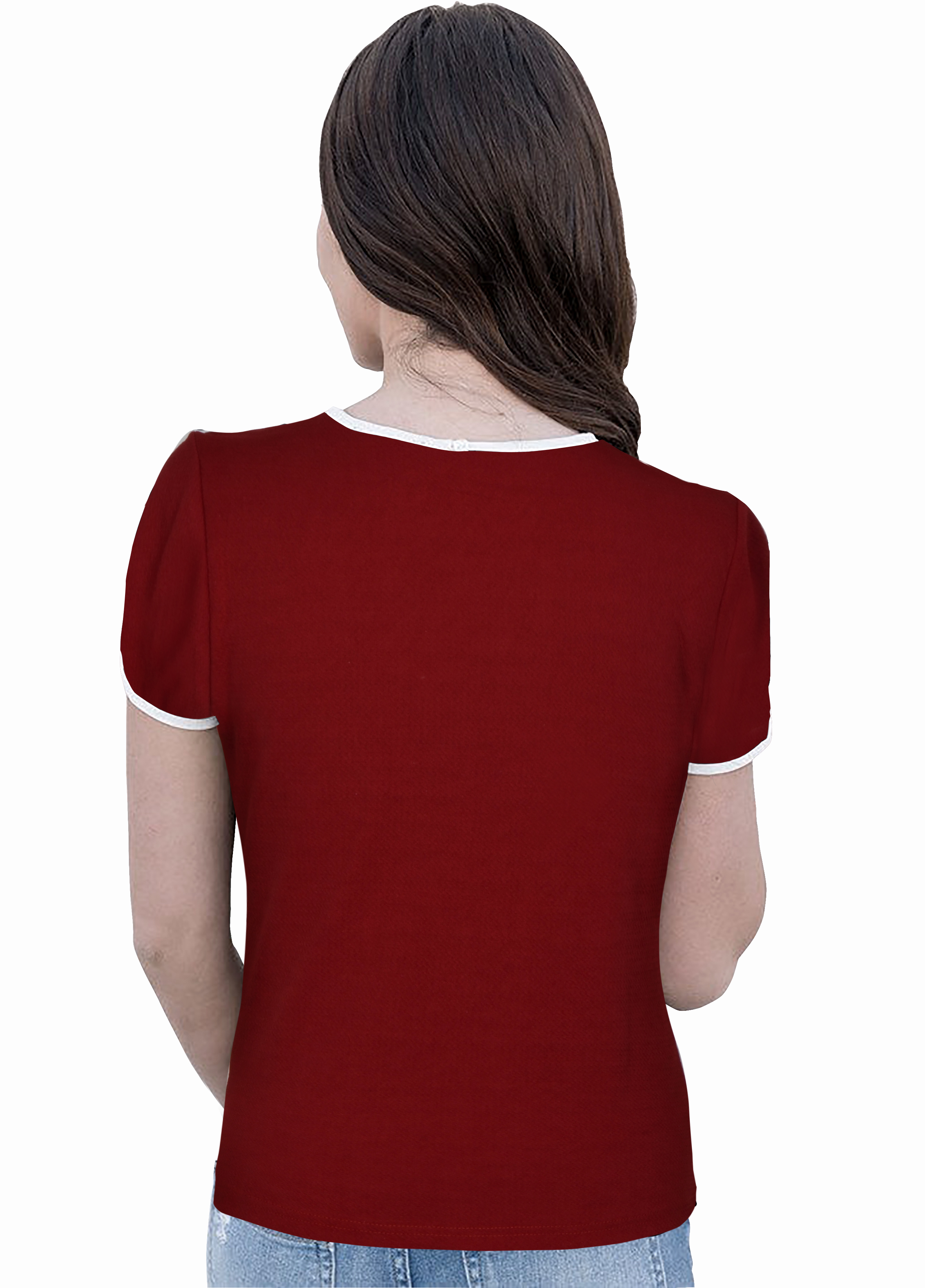 Western Knit Top - 23.5" Length, Maroon With Printed Design | Off Shoulder, Short Sleeves, Stylish And Fancy For Women And Girls