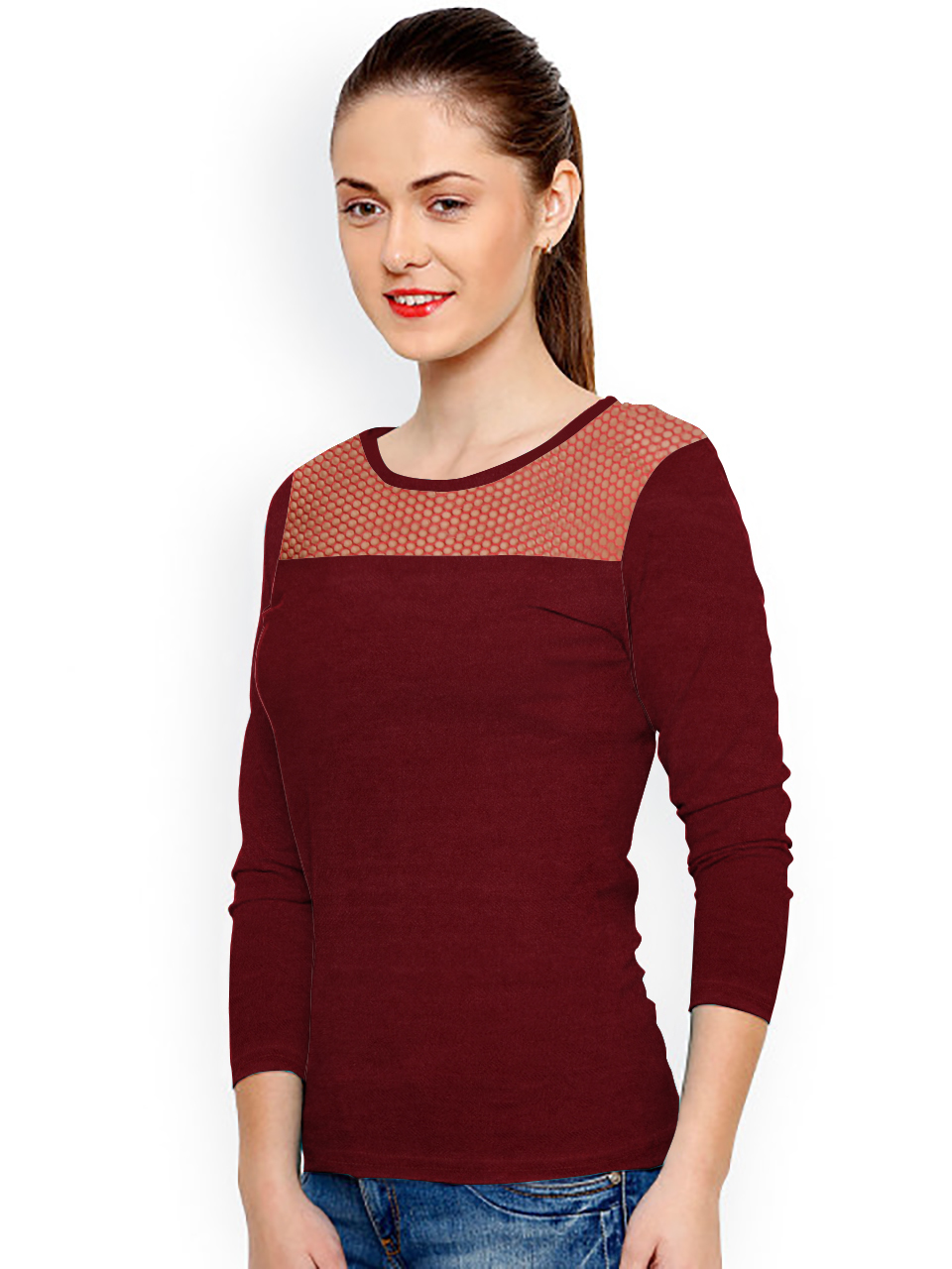 Maroon Printed Tops