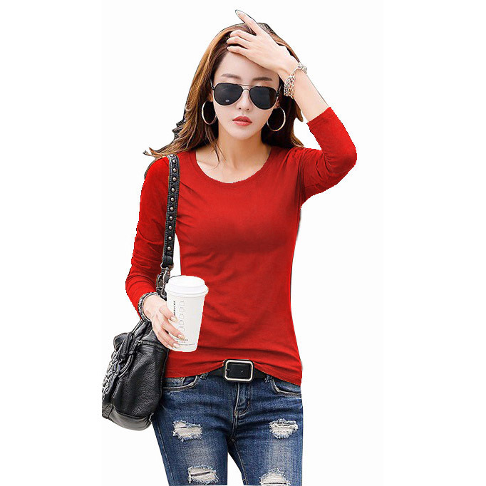 Western Knit Top - 26" Length, Full Sleeves | Red, Fancy Designer Style For Women And Girls, Plain Dyed Fabric