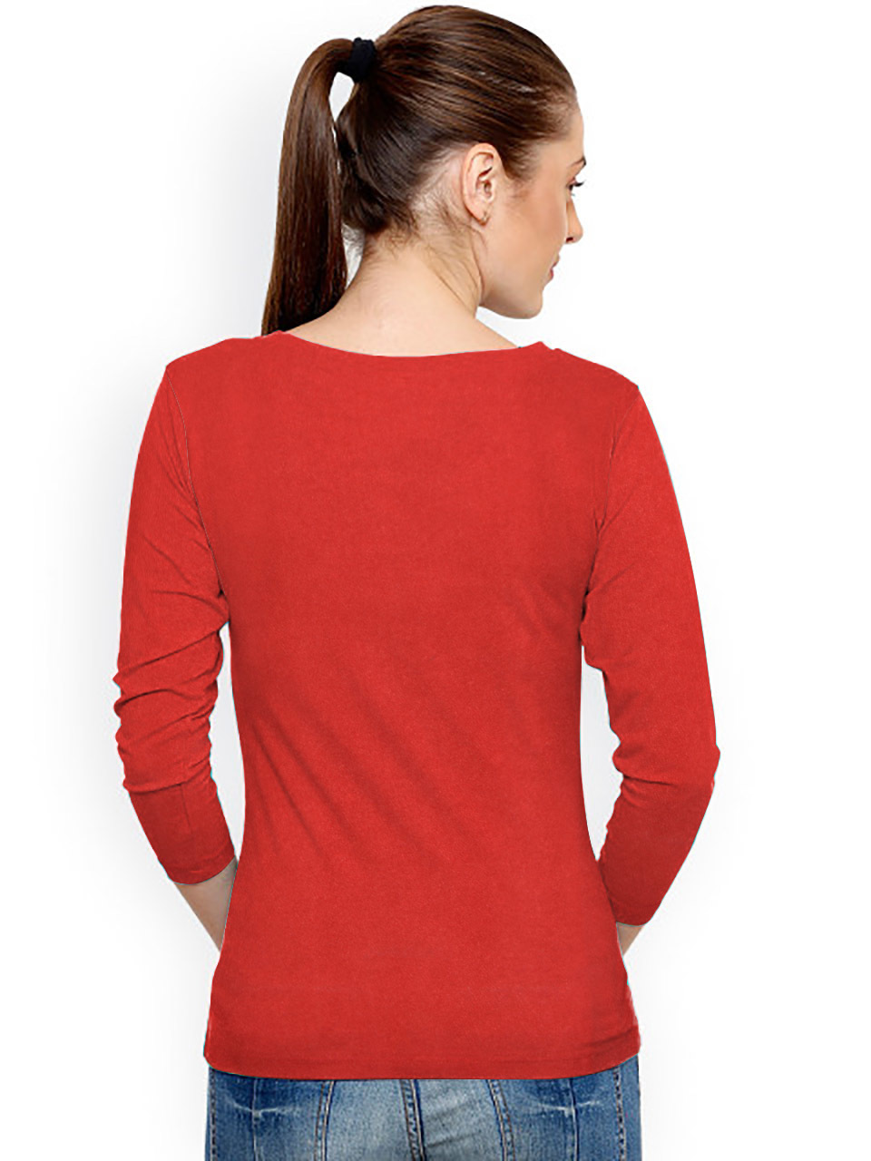 Western Knit Top - 26" Length, Full Sleeves | Red, Fancy Designer Style For Women And Girls, Plain Dyed Fabric