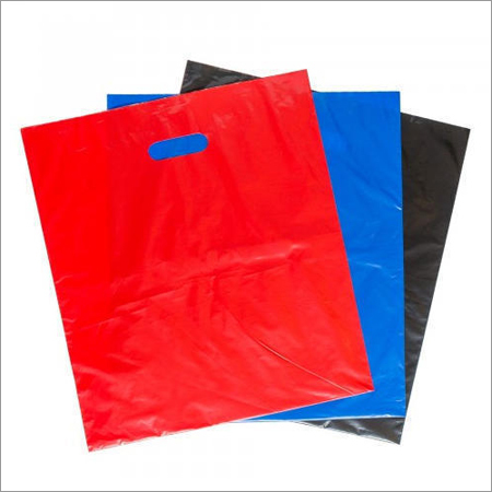 Poly Bags - Polyethylene Material, Customizable Size, Red Color, Die-Cut Handle Type, Open Top Closure, Printing Available