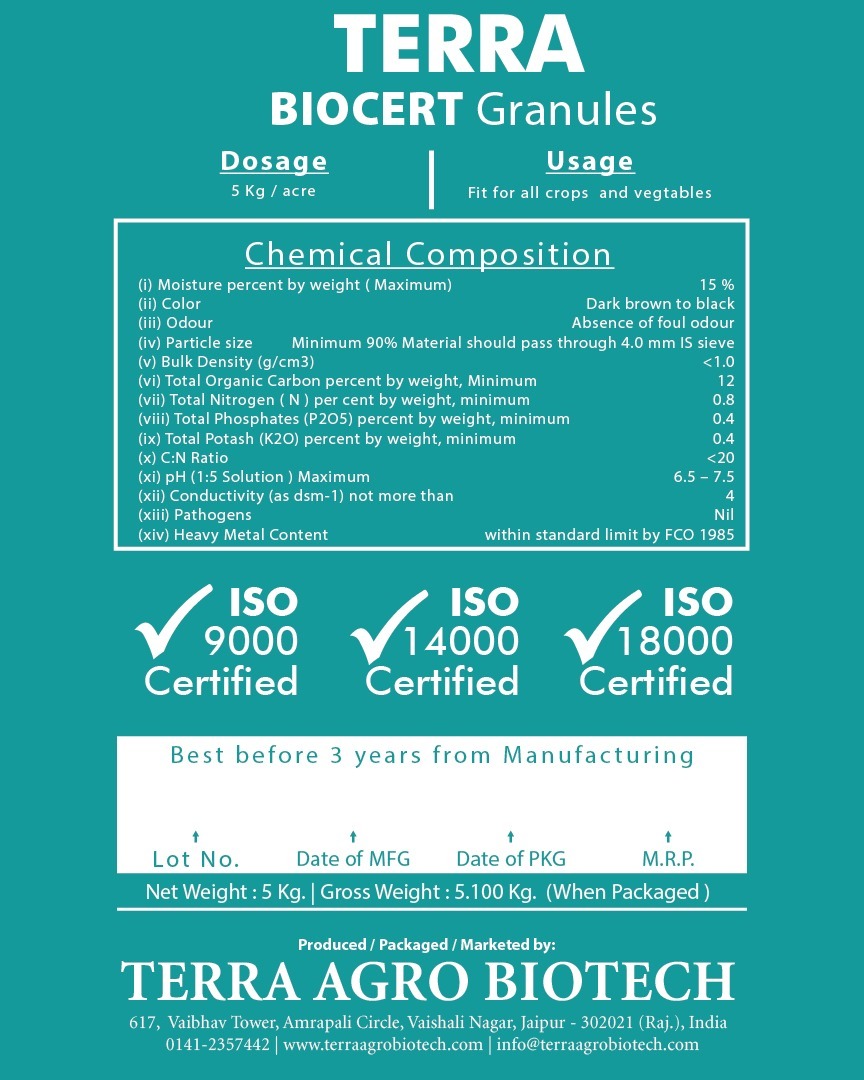 Terra Biocert Granules Ash %: Nil
