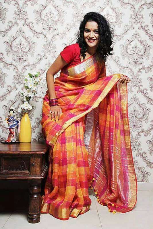 Linen Check Sarees