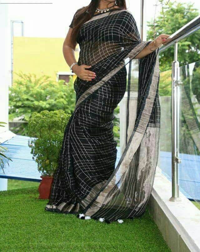 Check Linen Sarees