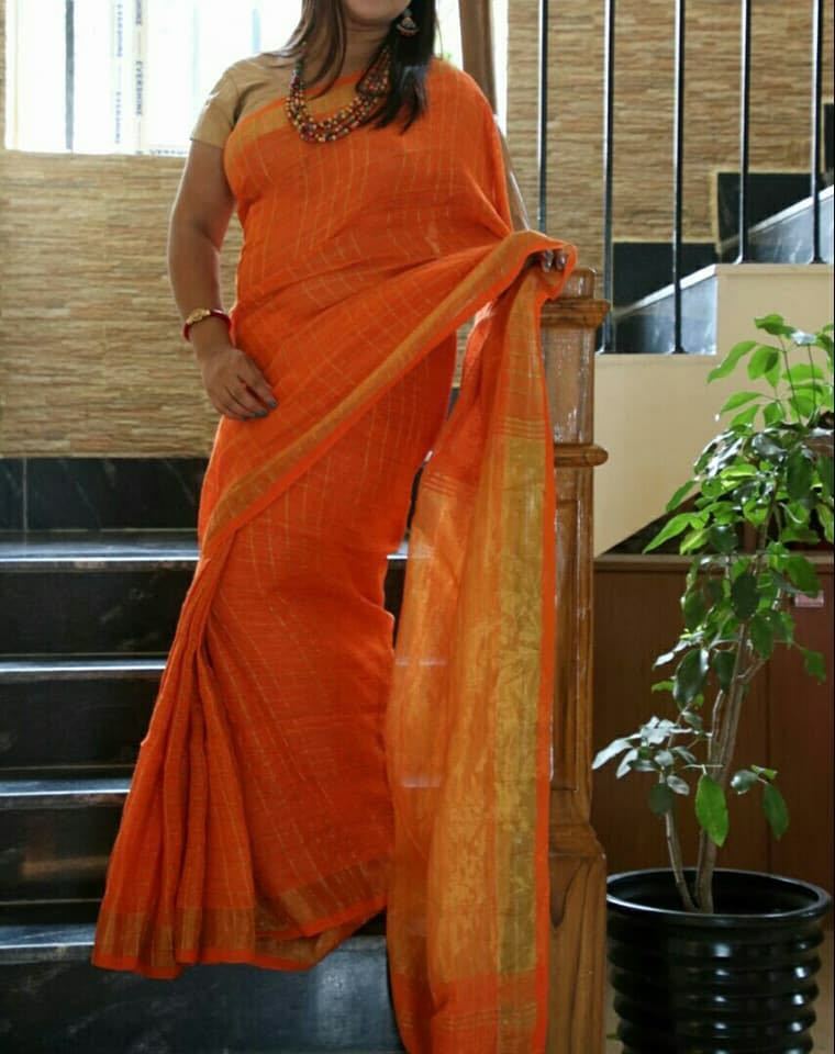 Check Linen Sarees