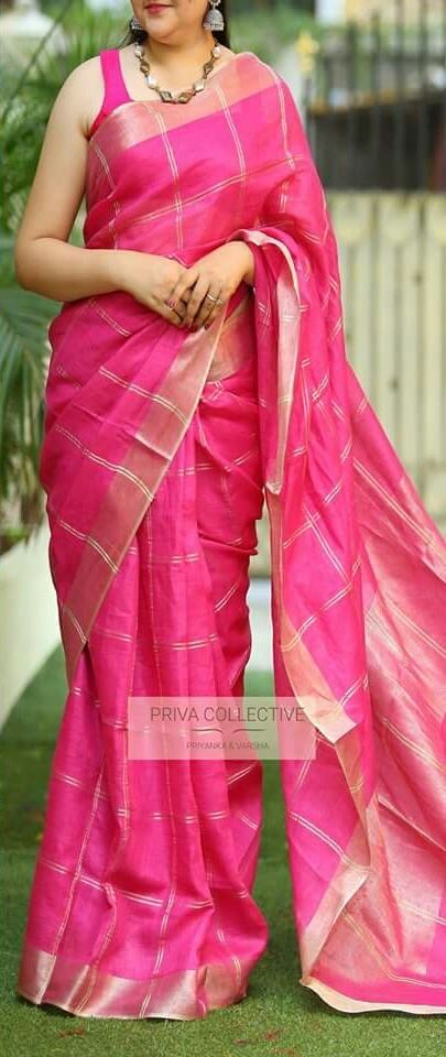 Check Linen Sarees
