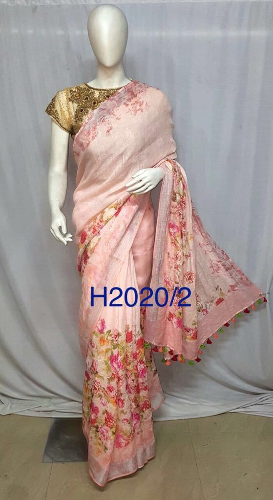 Linen Digital Printed Sarees - Linen 5.5m X 1.1m, Teal | Elegant, Comfortable, Unique Design