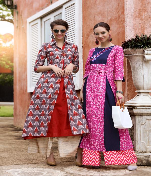 Designer Fancy Kurti - Lawn Doriya Cotton, 46 To 48 Inches Length, Maroon Color, Full Sleeves, Casual Dress, Dry Clean Only