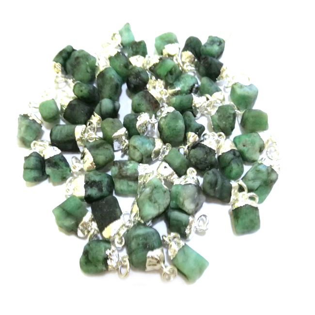 Emerald Raw Gold Cap Gemstone Pendant Size: 10-14mm