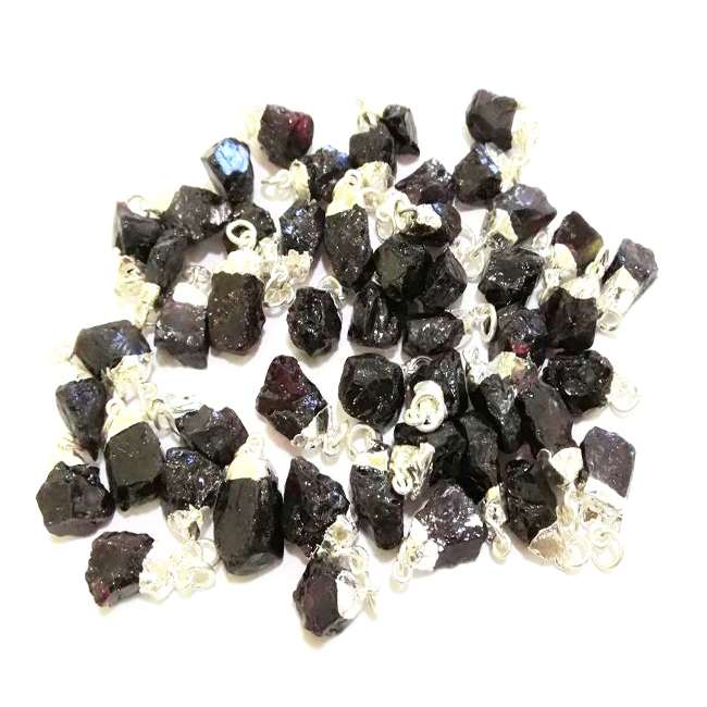 Gold Cap Red Garnet Gemstone Rough Pendant Size: 10-14mm