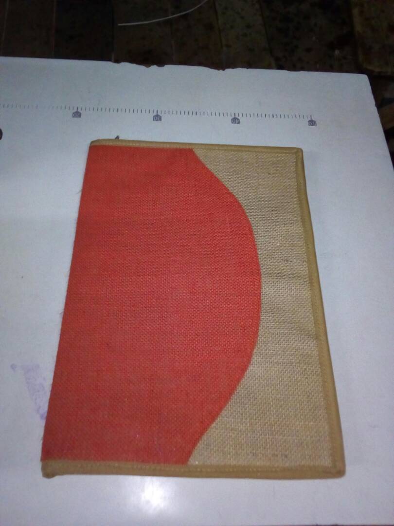 Designer Jute Folder - Natural & Orange 14" H X 10" W | Zipper Lock, Double Colored File, Multipurpose Use