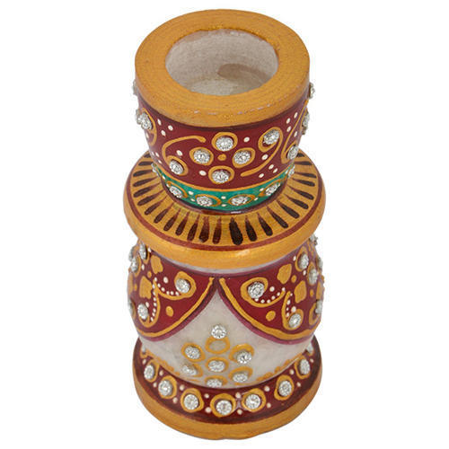 Marble Candle Stand - Medium Size, Multi-color Design | Antique Imitation, Folk Art And Religious Theme, Ideal For Home Decoration
