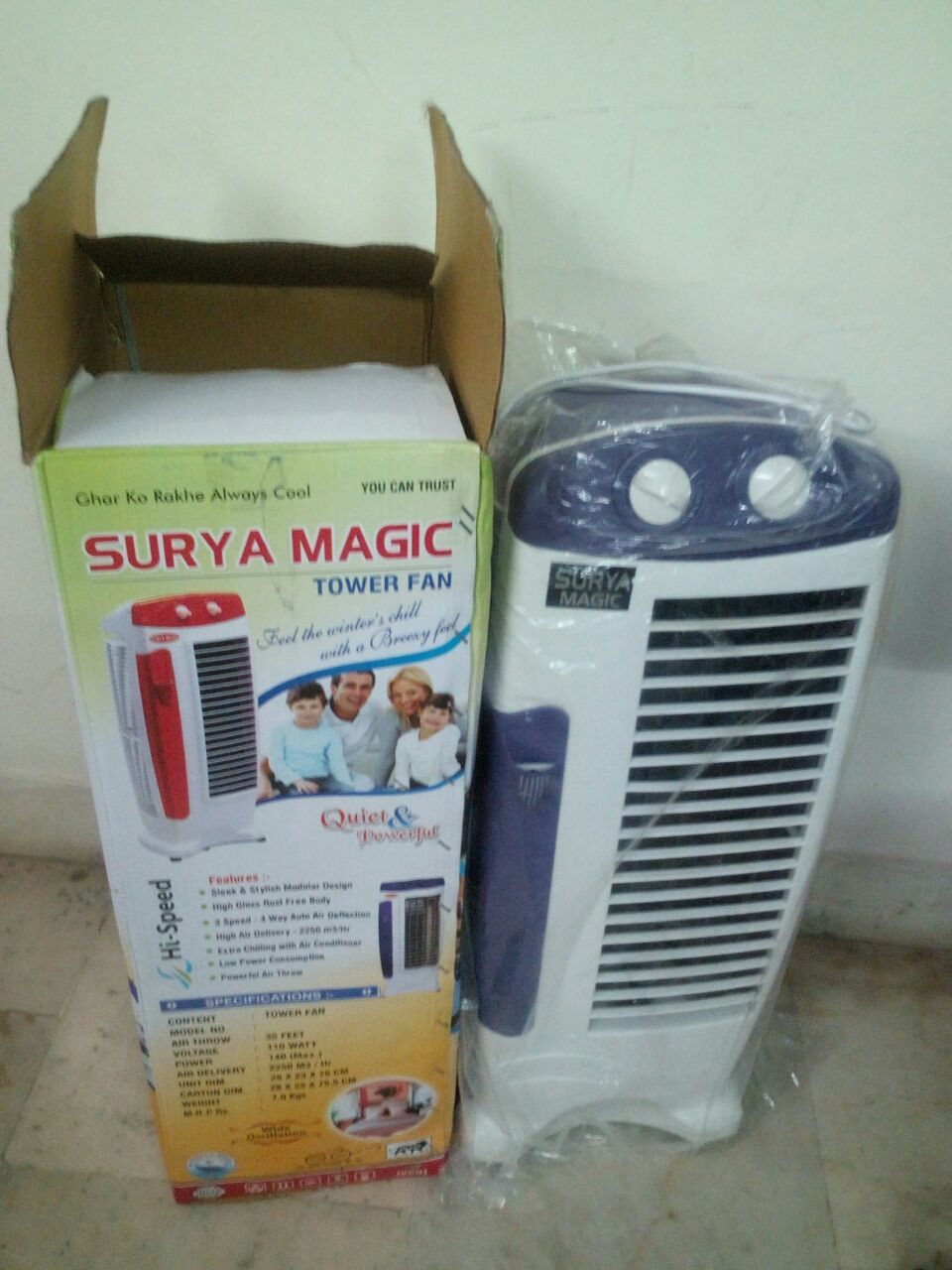Tower Fan - 28x23x76 Cm, 110v, 7.0 Kgs | Sleek & Stylish Modular Design, 2250 M3/hr Air Delivery, 3 Speed Settings, Extra Chilling, Low Power Use