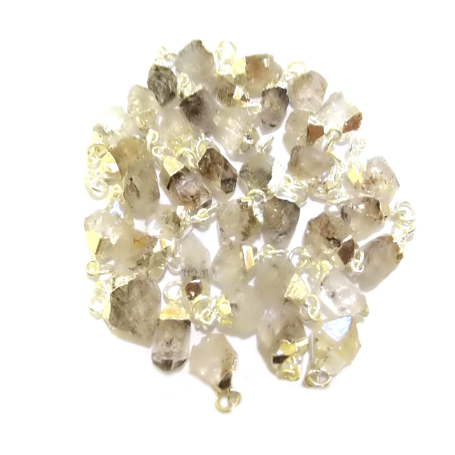 Emerald Raw Herkimer Diamond Gold Cap Pendant