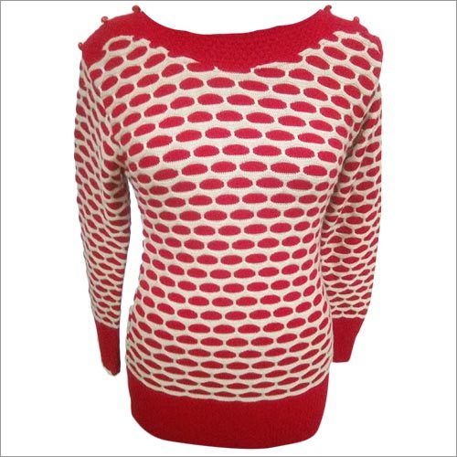 Red And Cream Ladies Woolen Top