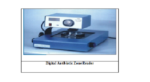 Digital Antibiotic Zone Reader - Mild Steel & Stainless Steel, 0-80mm Measurement | Blue & White, Electric Powered, Adjustable Rubber Belt