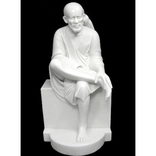 Marble Sai Baba Statue - Large Size, White Color | Indian Regional Style, Exquisite Marble Work
