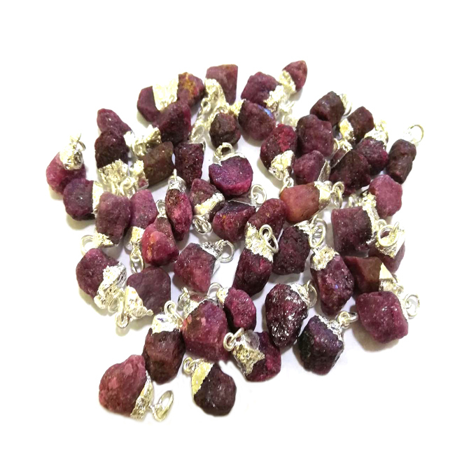 Natural Ruby Gold Electroplated Cap Rough Gemstone Pendant - 15-18mm Natural Rough Shape | July Birthstone, Custom Orders Accepted