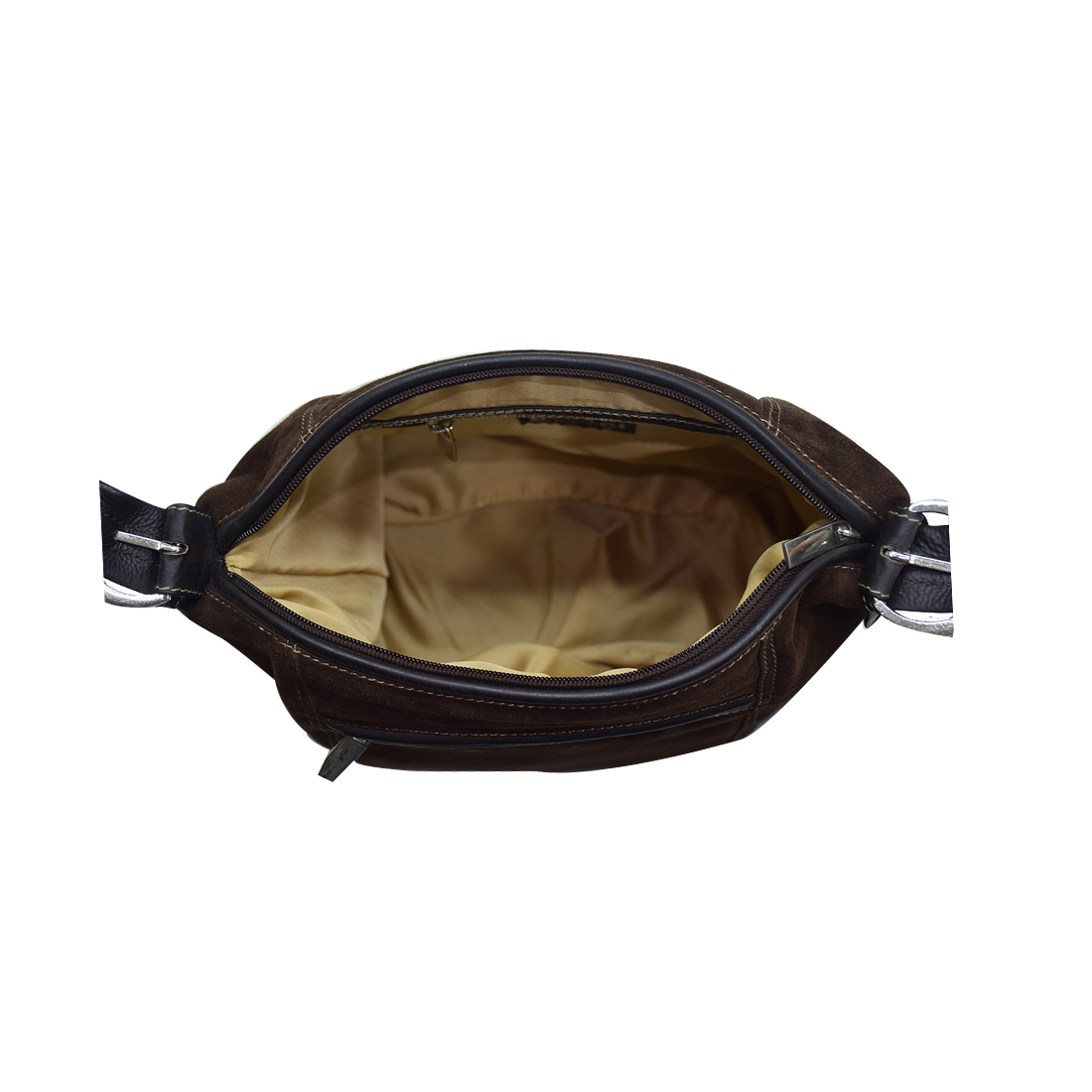 Genuine Sheep Suede Shoulder Bag - 28 X 24 X 10 Cm , Deep Brown With Ykk Zippers & Spacious Design
