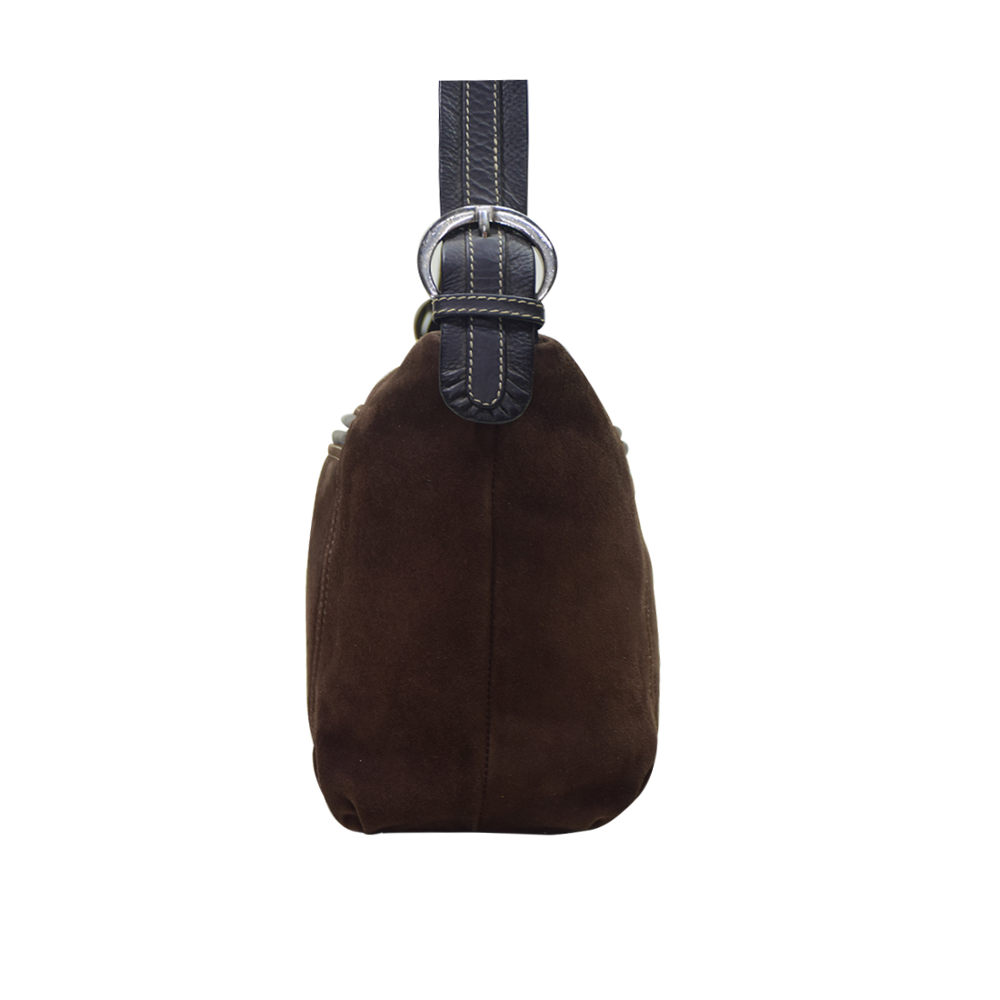 Genuine Sheep Suede Shoulder Bag - 28 X 24 X 10 Cm , Deep Brown With Ykk Zippers & Spacious Design