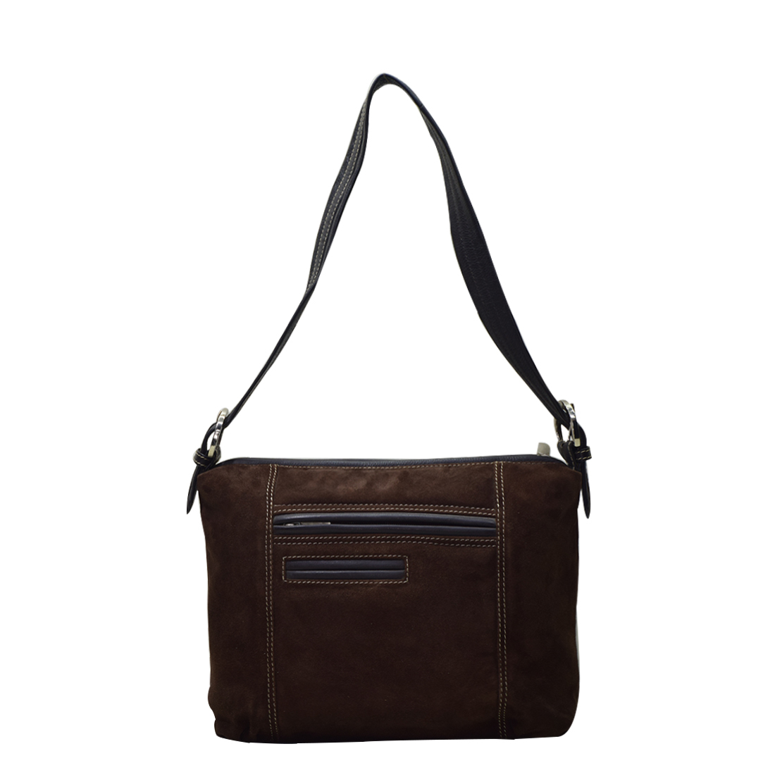 Genuine Sheep Suede Shoulder Bag - 28 X 24 X 10 Cm , Deep Brown With Ykk Zippers & Spacious Design