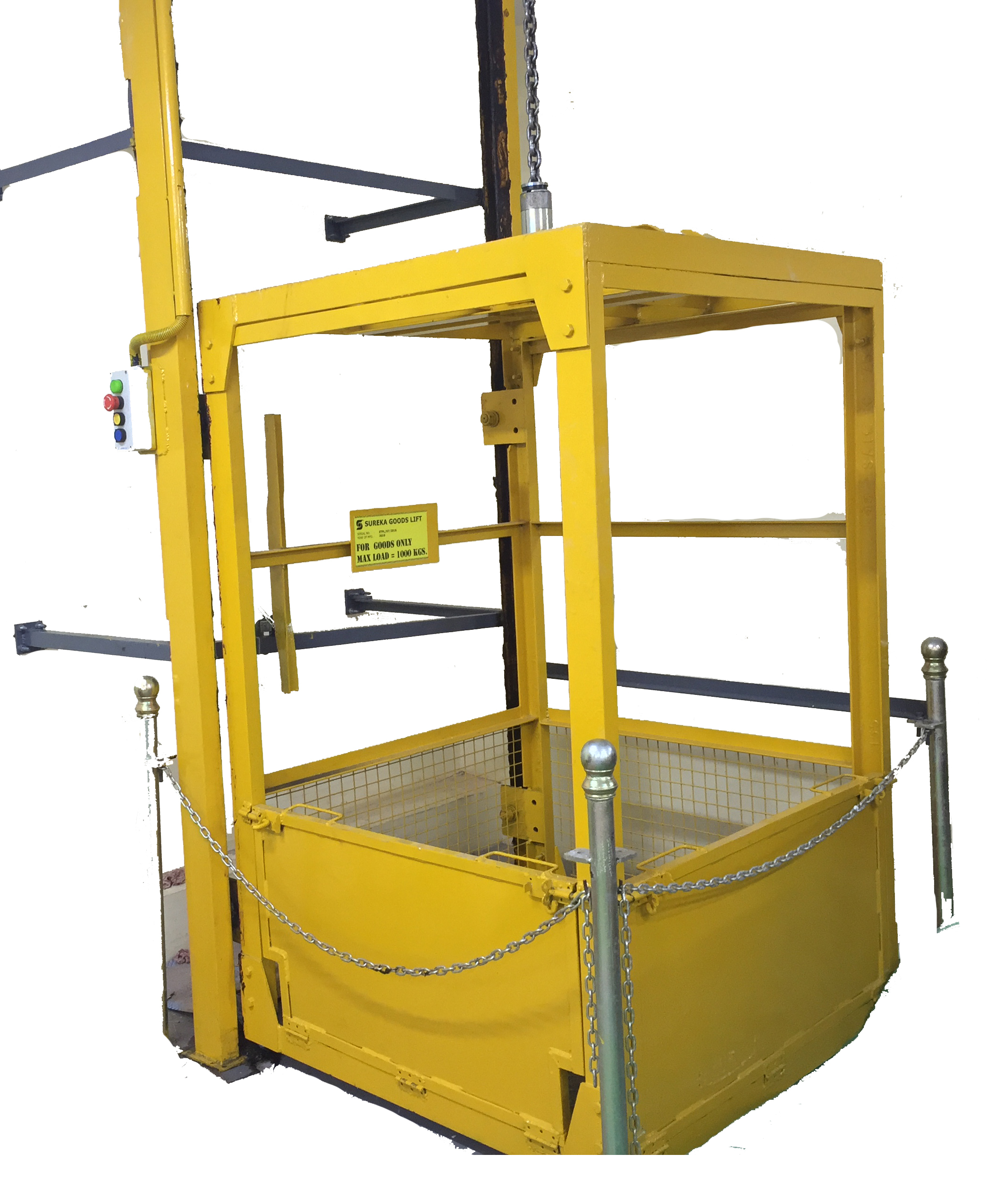 Hydraulic Goods Lift - 2000mm X 1500mm Size, Yellow/black Color | Custom Made, Durable, Energy Efficient, Hassle-free Operation, Max Lifting Capacity 5000kg