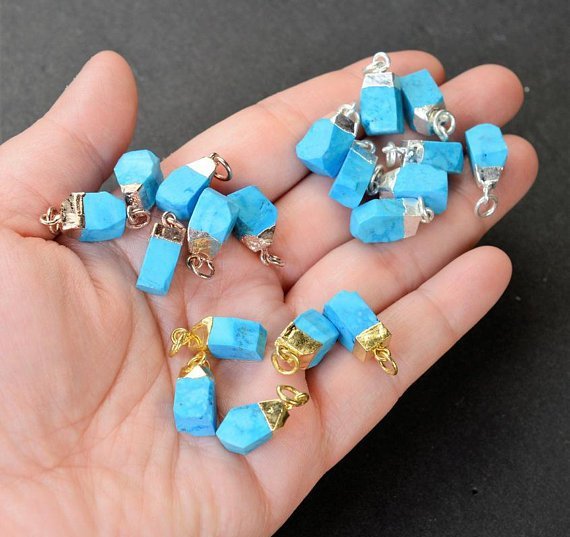 Raw Turquoise Gold Cap Pendant Size: 10-14mm