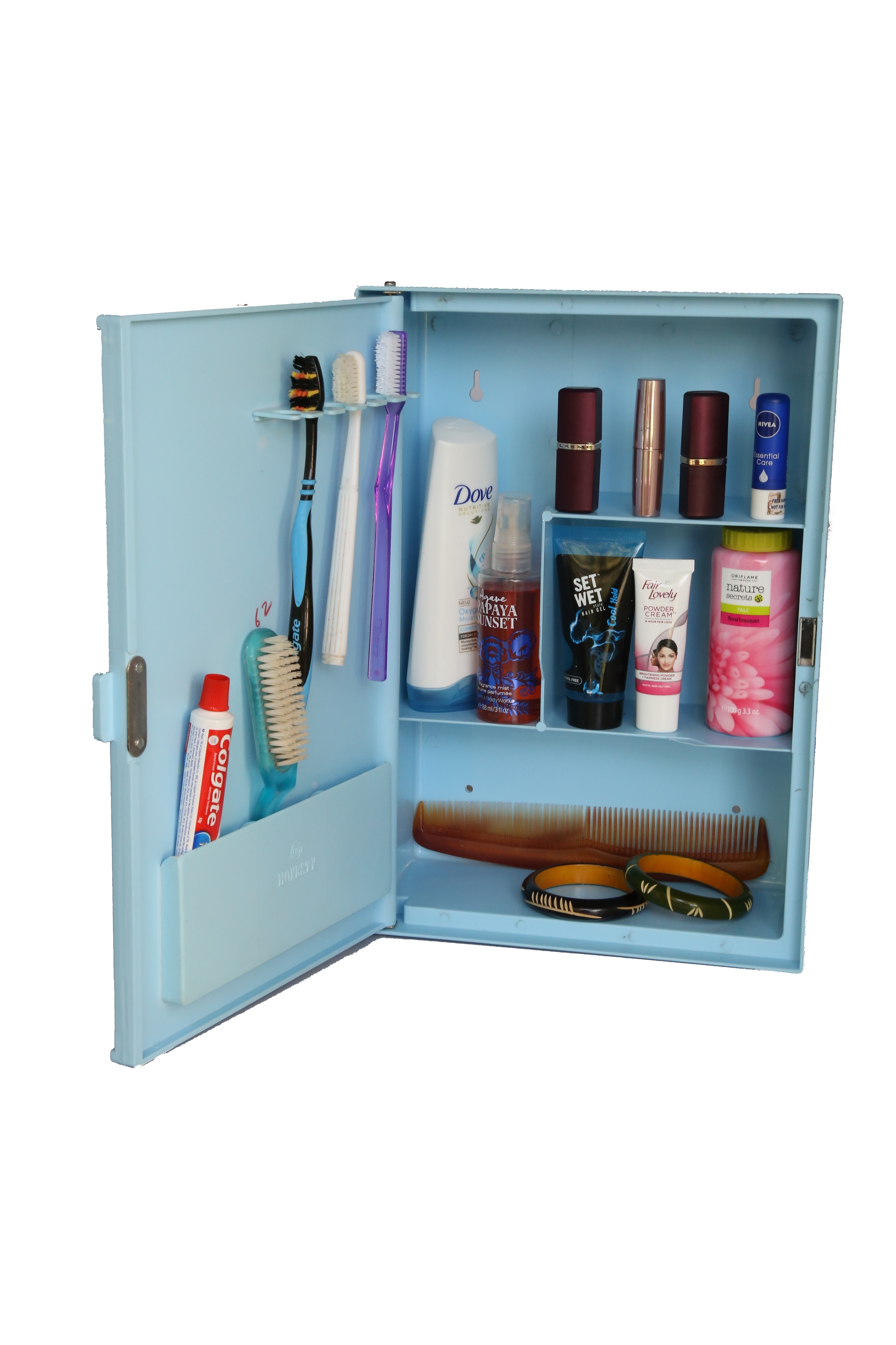 Winner Bathroom Cabinet - Pet Material, Rectangular Shape | Includes T-shaped Shelf, Brush Holders, Comb Bracket, Large Mirror With Short Border Frame