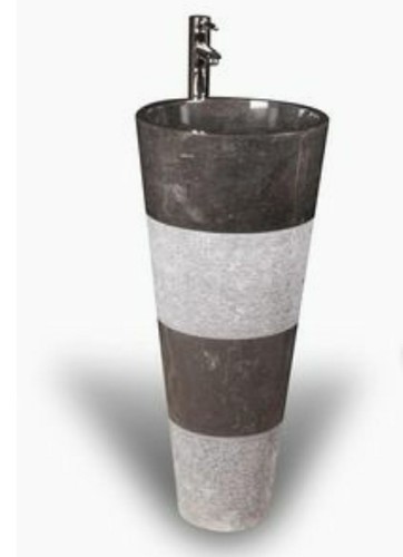 Marble Sink - 17x17x33 Inch, Grey And White Craved Design For Home And Outdoor Decoration