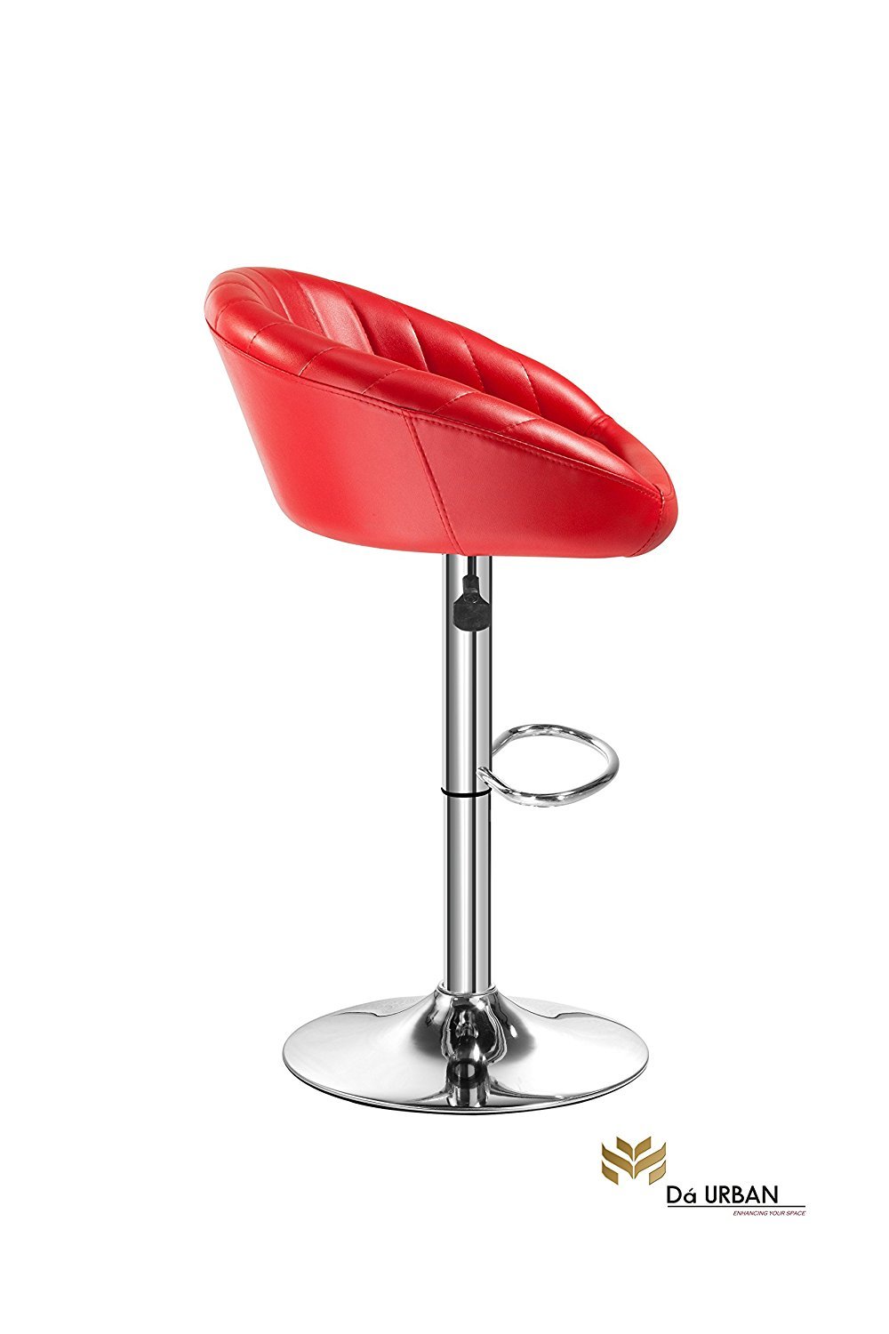 Adjustable Stool - Pu Leather Seat 40x40 Cm, Chrome Steel Frame, Red Color - Gas Lift Height Adjustment, 120 Kg Weight Capacity, Versatile Use