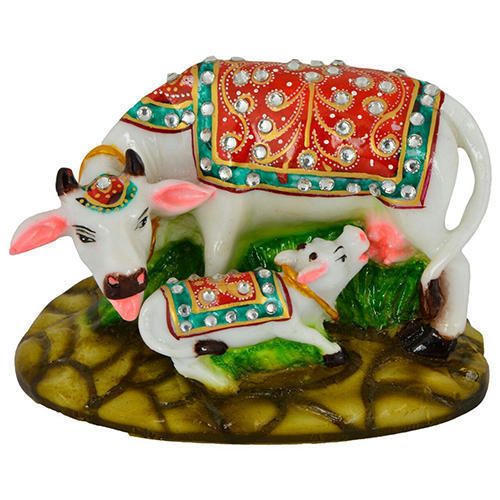 Multi Color Fiber Cow Statue