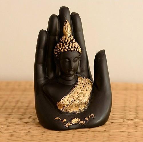 Black Palm Buddha Statue Polyresin