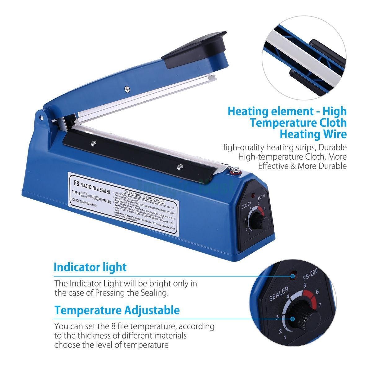 Hand Sealer - 12" Sealing Length, 2mm Sealing Width | Versatile Timer-regulated Operation, Easy Use For Various Bag Types