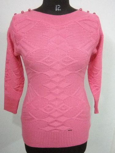 Light Pink Ladies Self Top Sweater