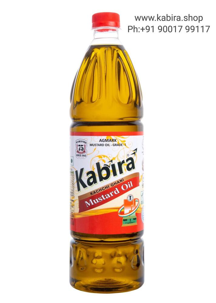 Kabira Mustard Oil Bottle - 1 Litre, Cold Pressed Extract | 100% Pure, Long Shelf Life, Ideal for Cooking, Dressing, and Massage