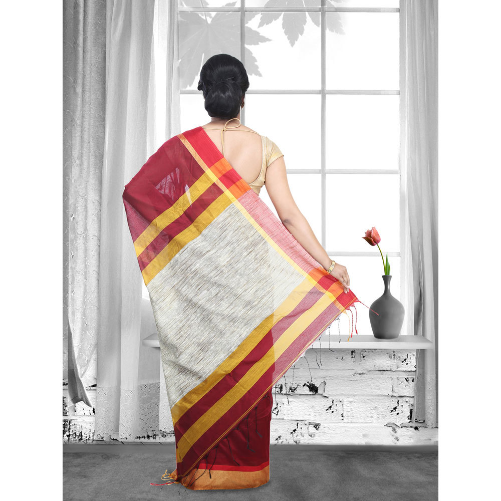 Ladies Maroon Color Woven Tant Cotton Saree