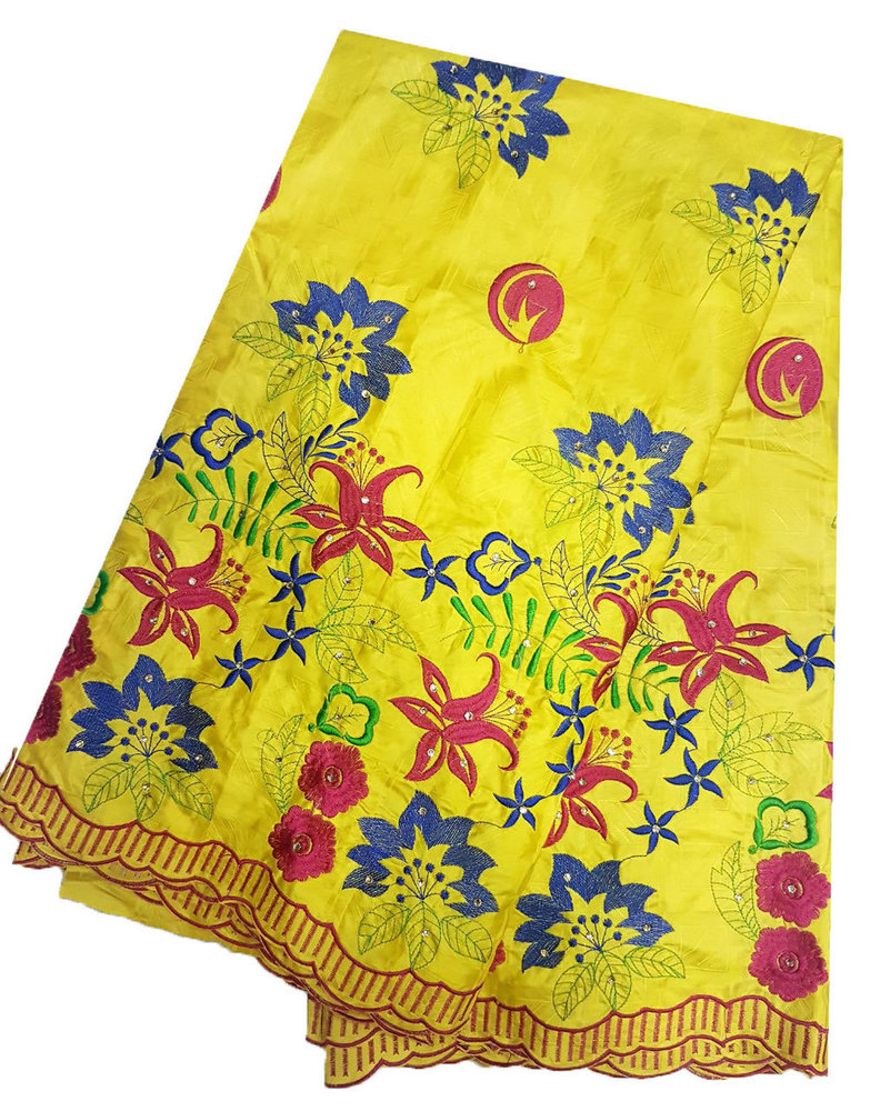 पीले बाज़िन कढ़ाई के साथ पत्थरों और स्कार्फ हेड टाई