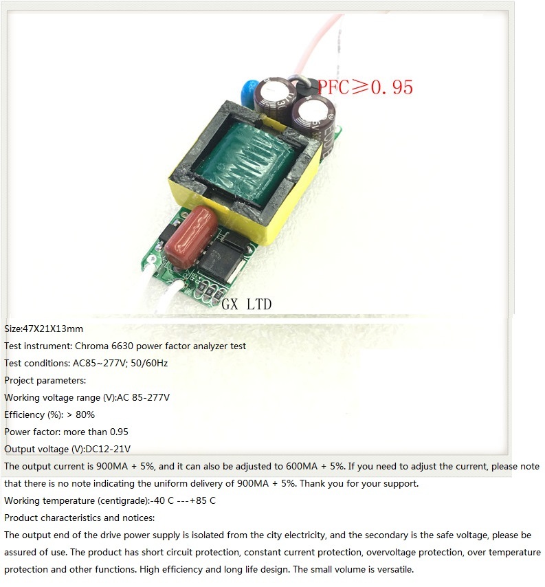 Built-in Led Driver Power Supply 3-6x3w Input Ac 85-277v Output Dc 12v-21v/900maa 5% Base Material: Fr1
