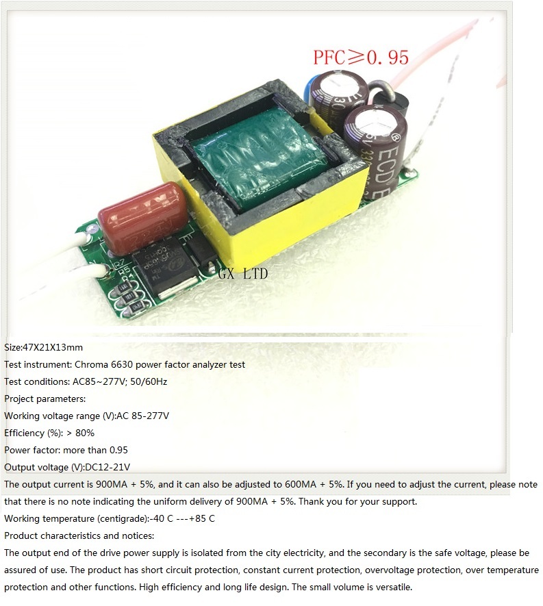 Built-in Led Driver Power Supply 3-6x3w Input Ac 85-277v Output Dc 12v-21v/900maa 5% Base Material: Fr1