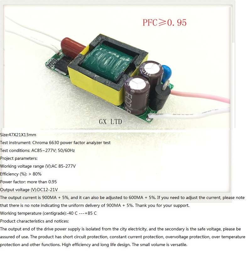 Built-in Led Driver Power Supply 3-6x3w Input Ac 85-277v Output Dc 12v-21v/900maa 5% Base Material: Fr1